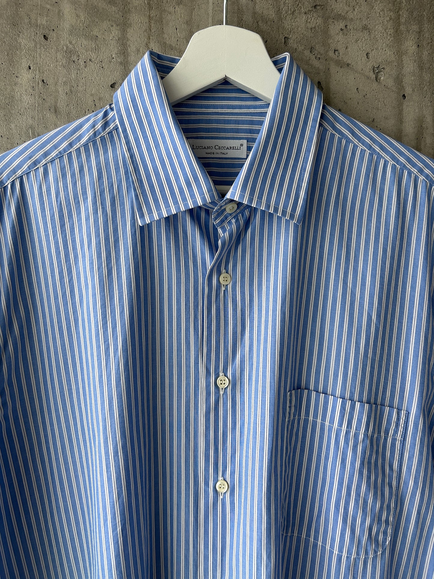 Luciano Ceccarelli blue cotton striped button-up shirt