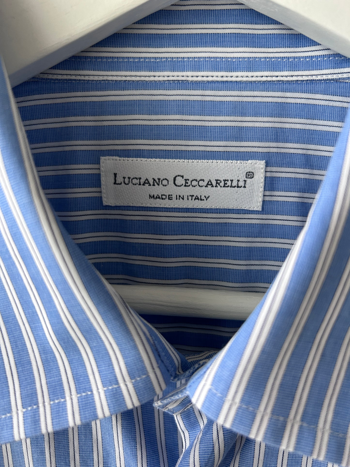 Luciano Ceccarelli blue cotton striped button-up shirt