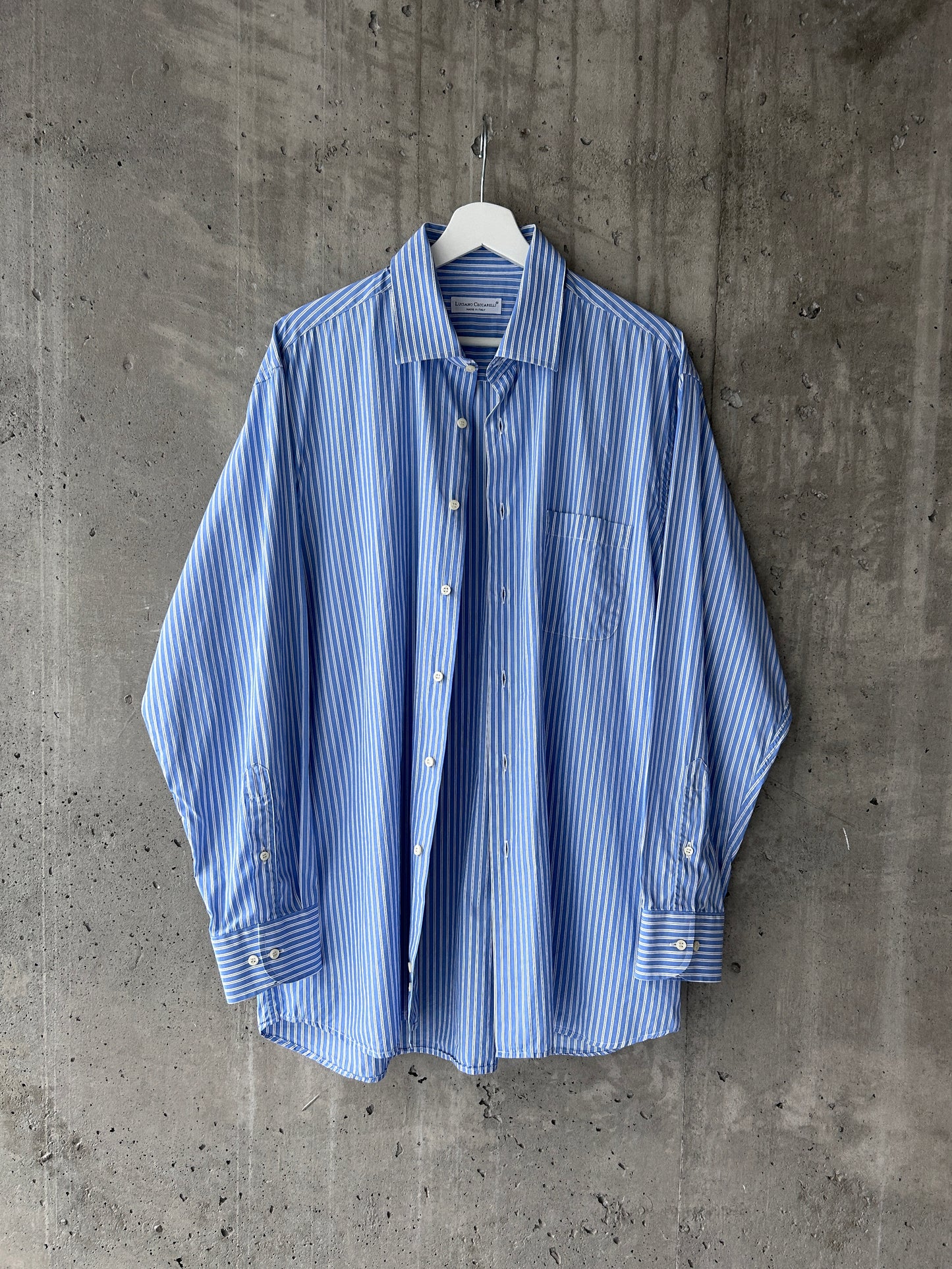 Luciano Ceccarelli blue cotton striped button-up shirt